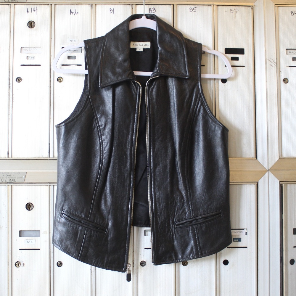 Vintage Ann Taylor Black Genuine Leather Vest